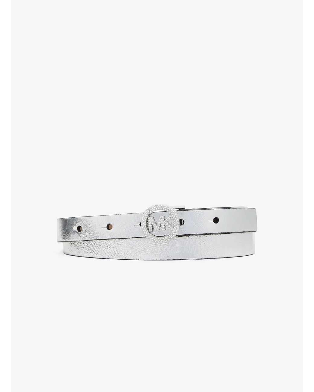 MICHAEL Michael Kors White Michael Kors Embellished Metallic Leather Belt