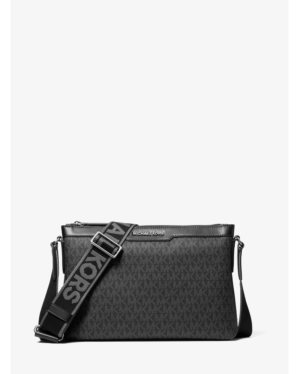 Michael Kors Black Hudson Signature Logo Messenger Bag for men