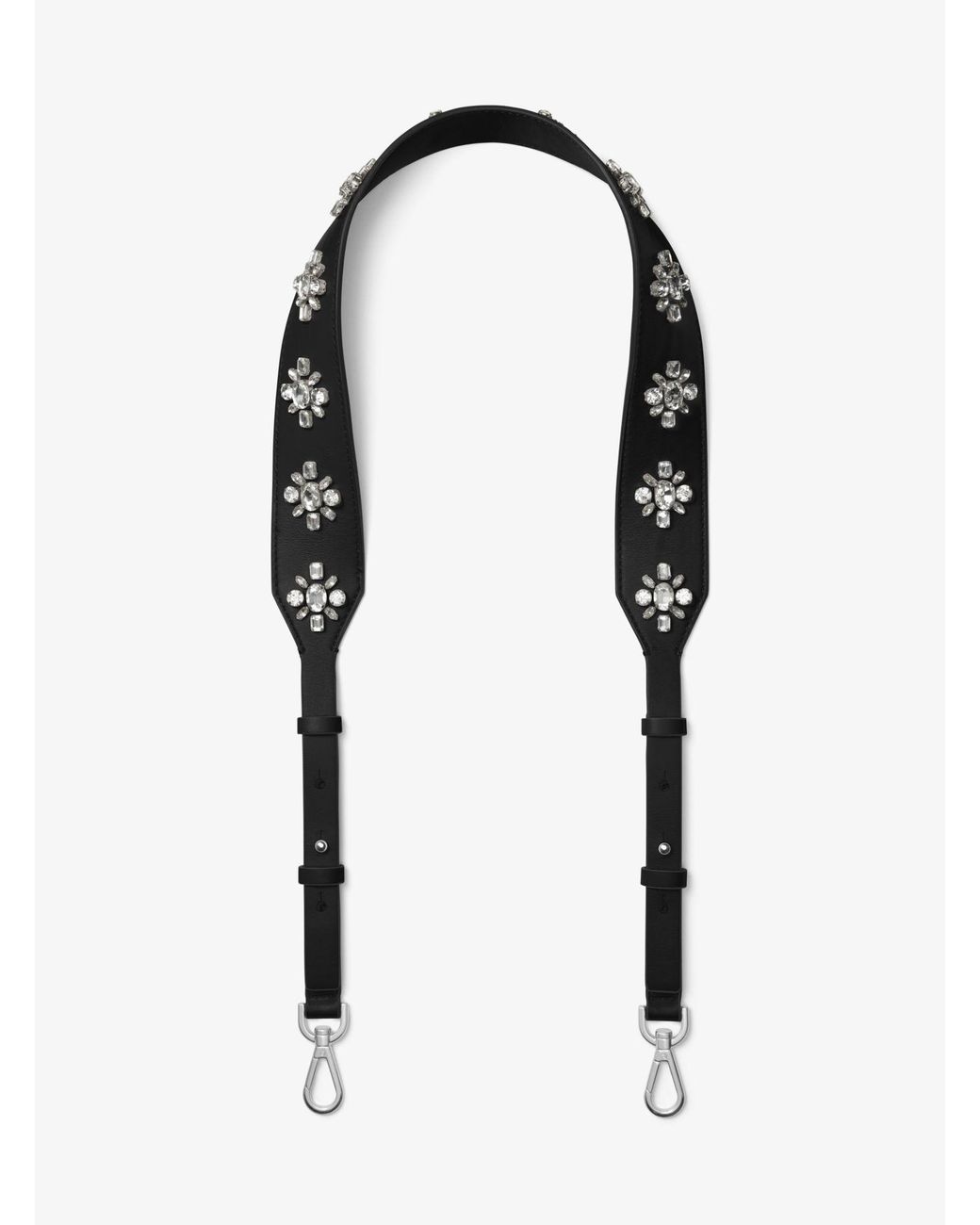 Michael Kors Black & White Floral Applique Leather Shoulder Strap