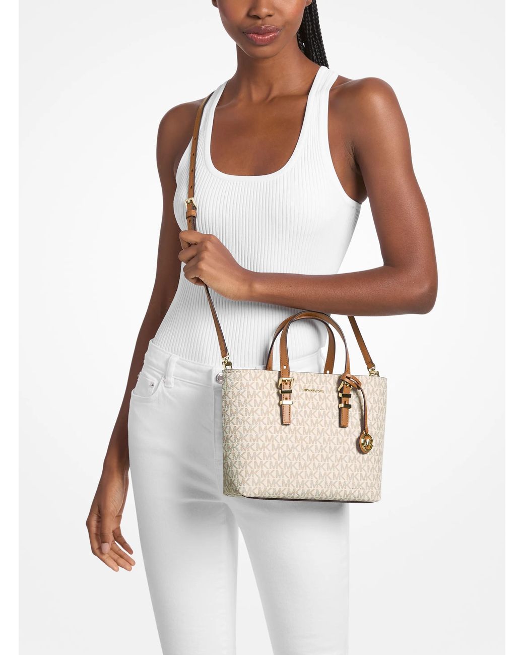 MICHAEL Michael Kors Natural Mk Quinn Small Signature Logo Convertible Crossbody Bag