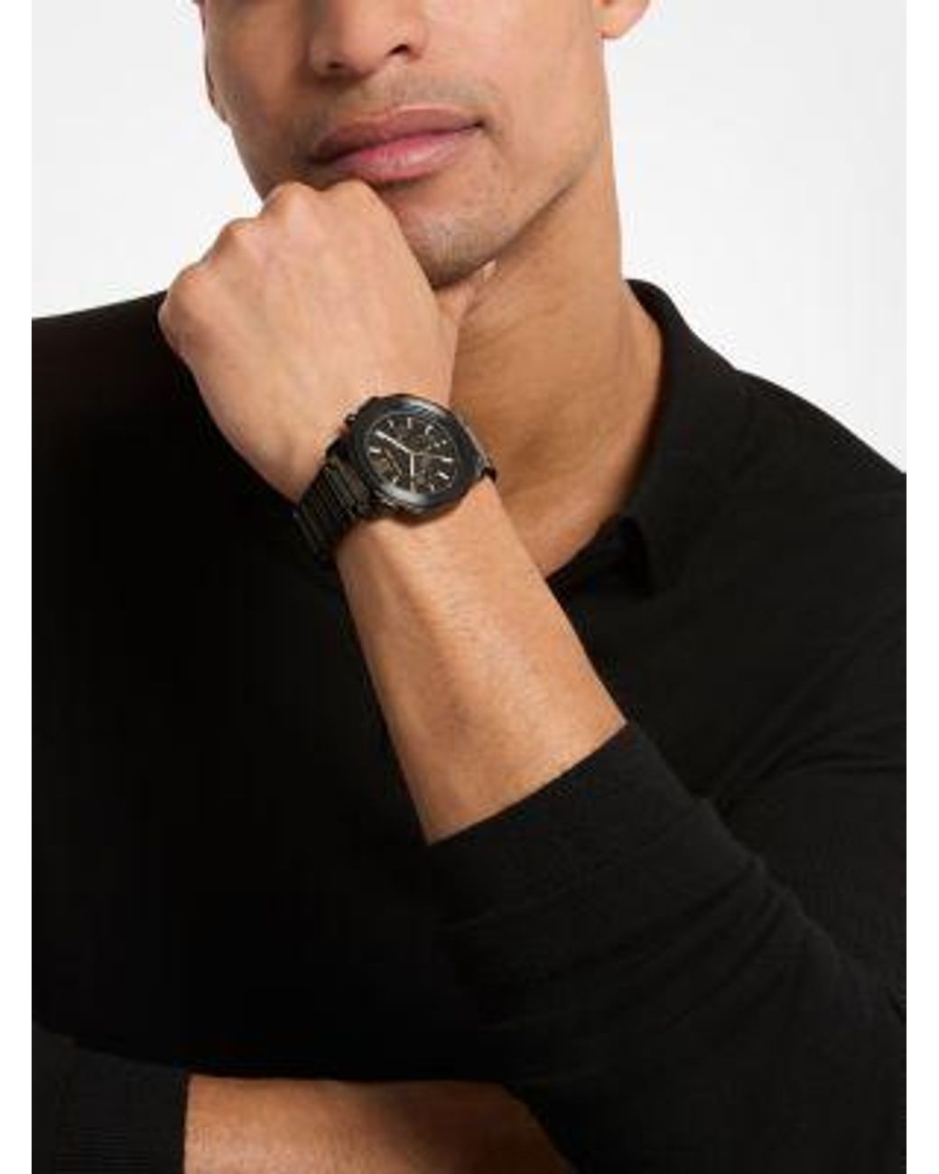 Michael Kors Black Oversized Prescott-Tone Watch for men
