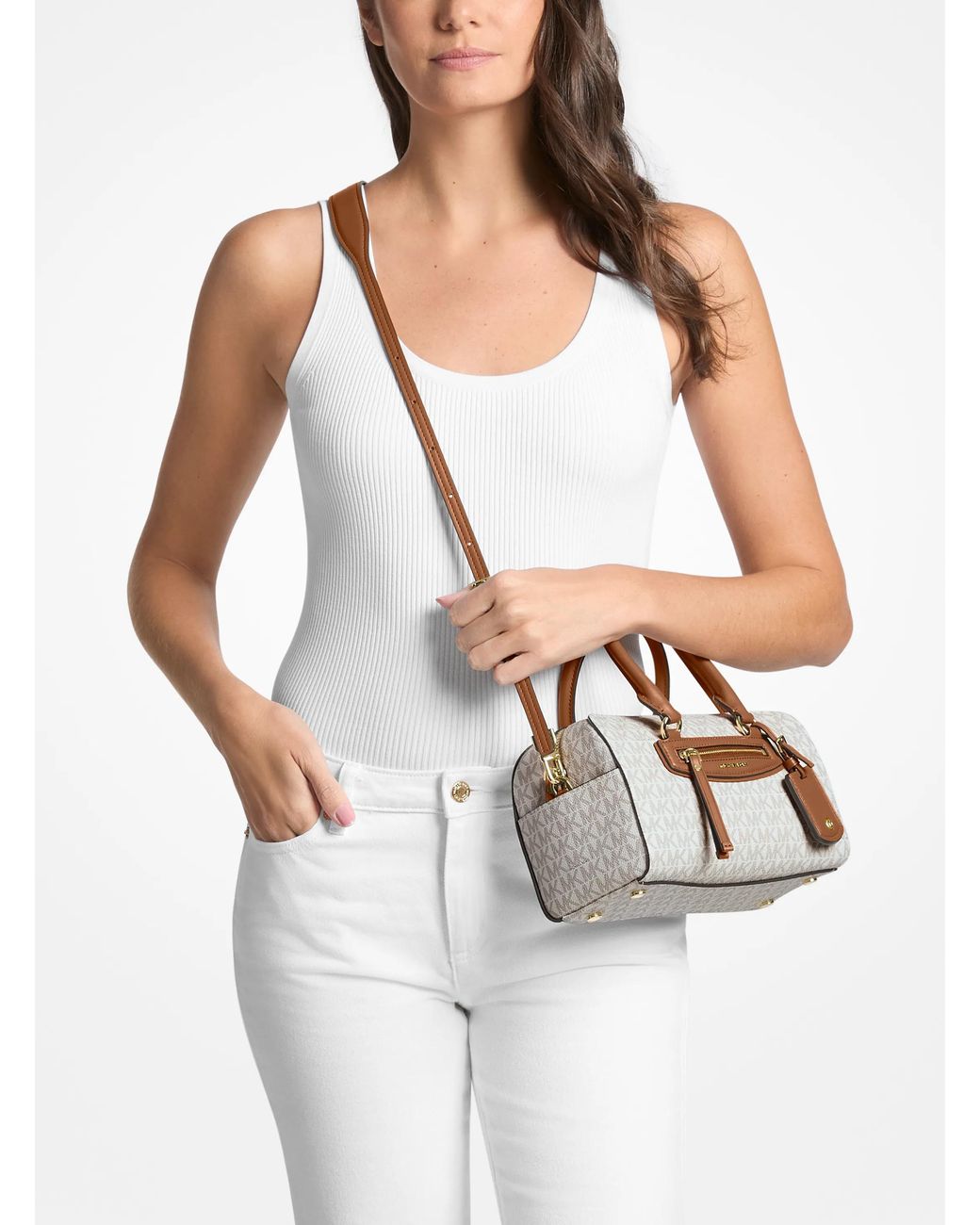 MICHAEL Michael Kors Natural Mk Jet Set Travel Extra-Small Signature Logo Duffel Crossbody Bag