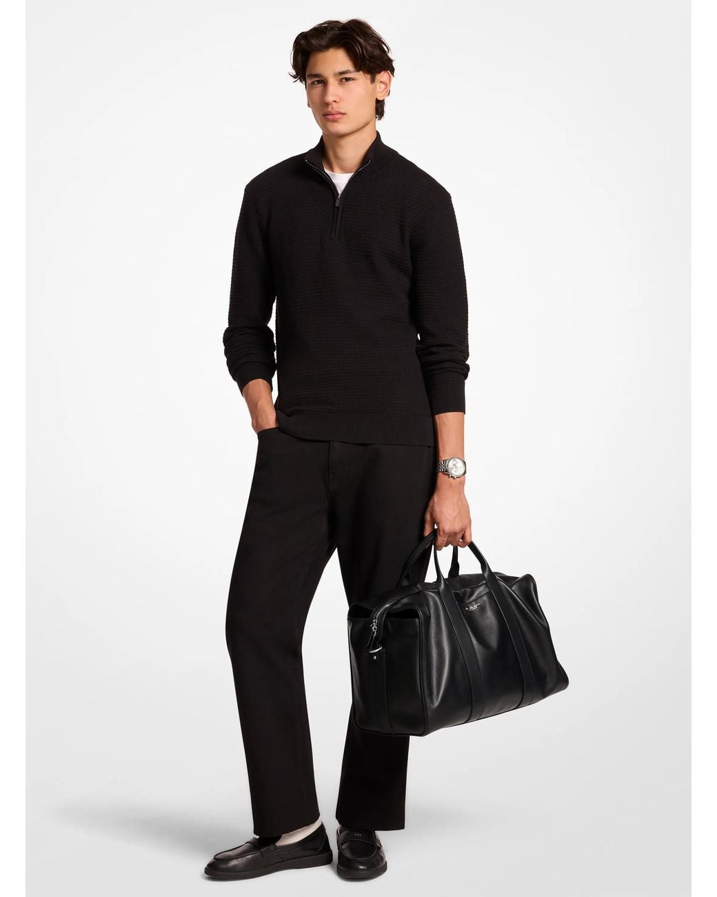 Michael Kors Black Mk Nicholas Medium Pebbled Leather Slouch Duffel Bag for men