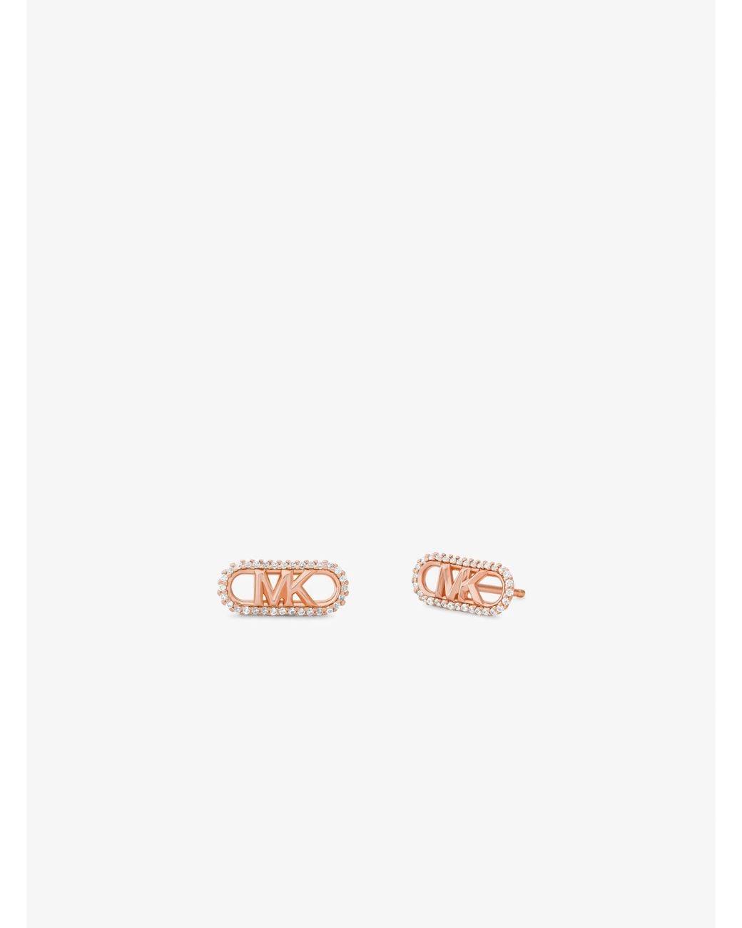 Michael Kors White Mk Precious Metal-Plated Sterling Pavé Empire Logo Earrings