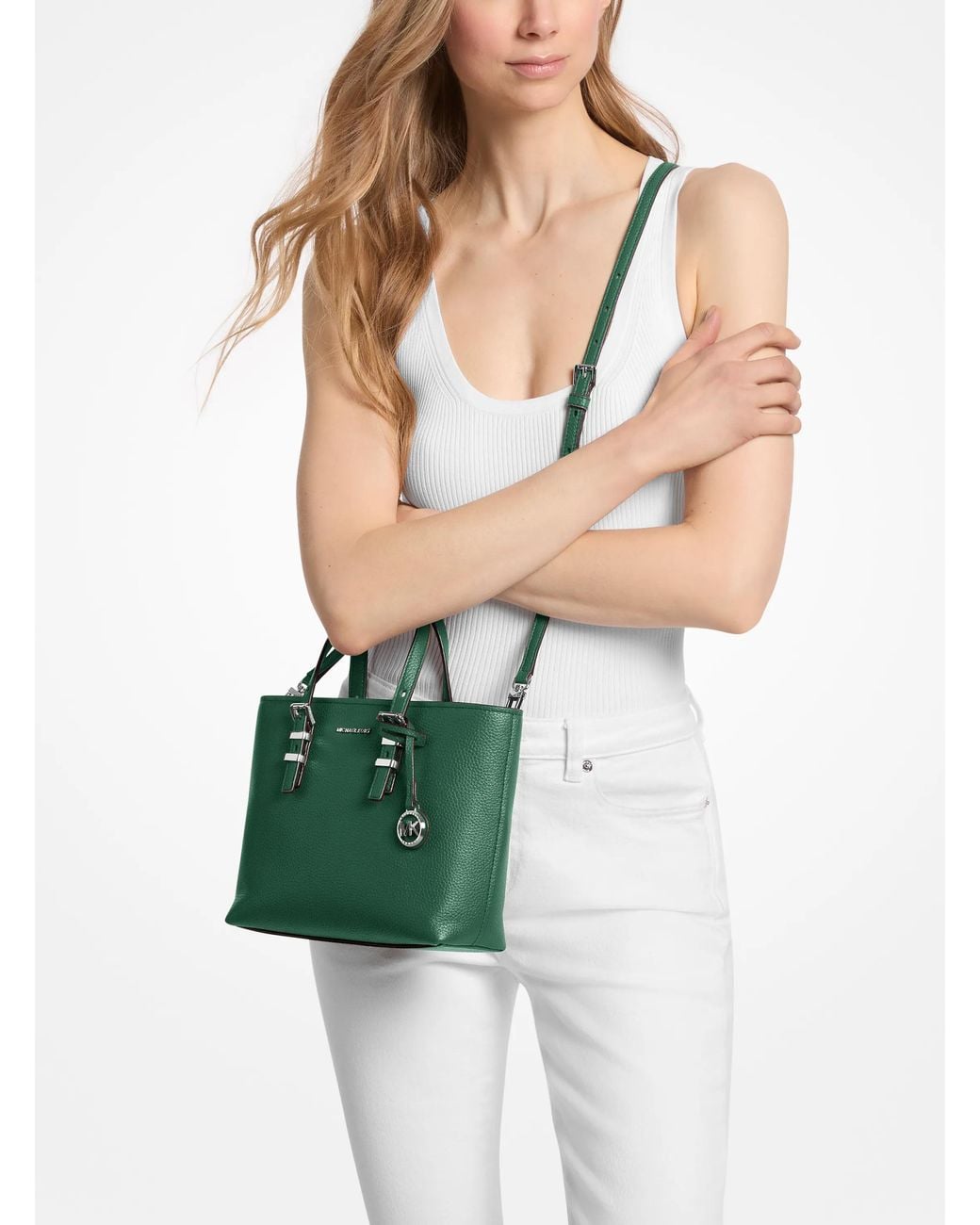 MICHAEL Michael Kors Green Mk Quinn Small Pebbled Leather Crossbody Bag
