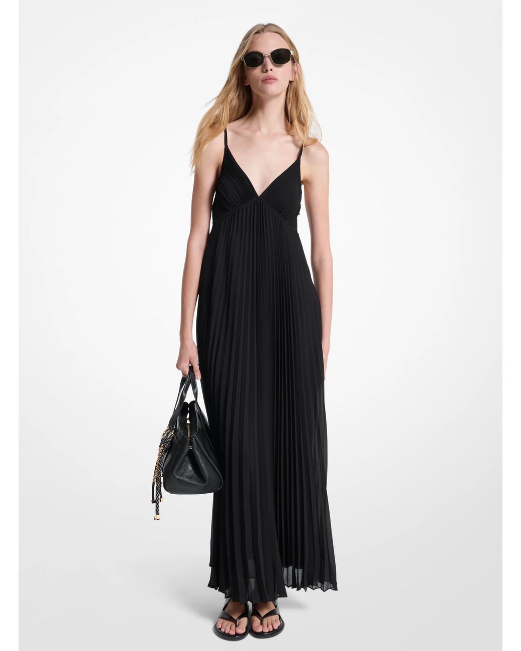 MICHAEL Michael Kors Black Pleated Georgette Maxi Dress