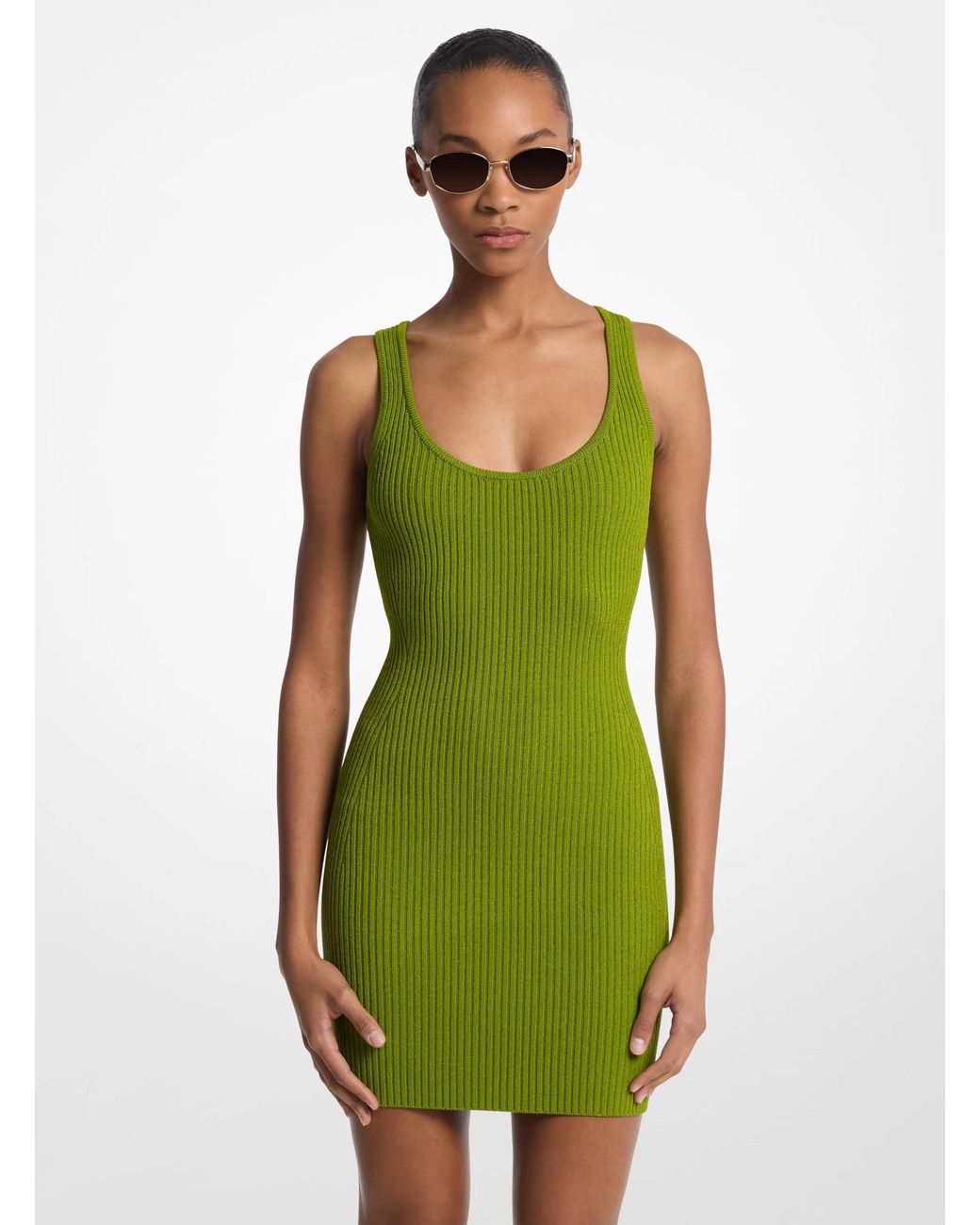 MICHAEL Michael Kors Green Mk Ribbed Stretch Viscose Tank Dress