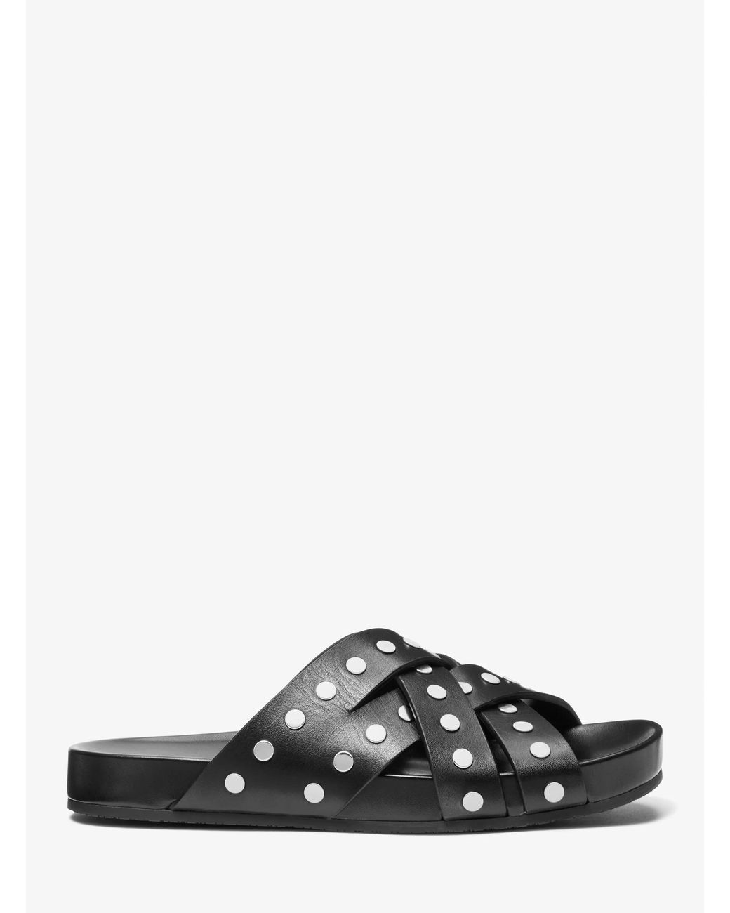 MICHAEL Michael Kors Black Irene Studded Leather Flat Sandal