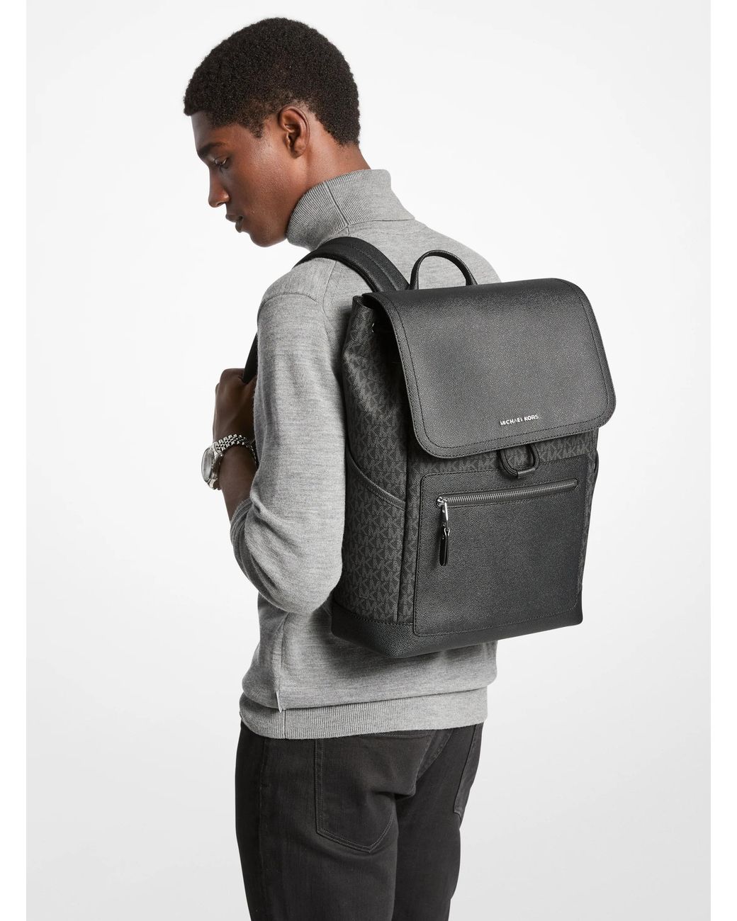 Michael Kors Black Hudson Signature Logo Backpack for men