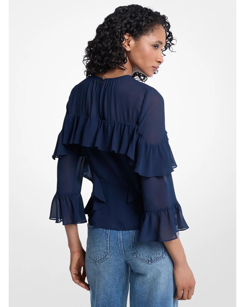 MICHAEL Michael Kors Blue Michael Kors Ruffled Georgette Blouse