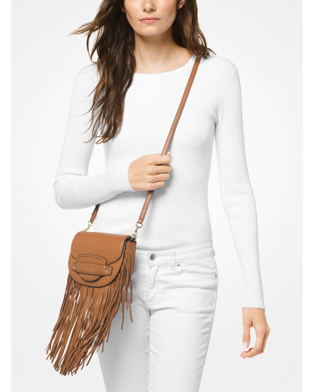 MICHAEL Michael Kors Mk Cary Small Fringed Leather Saddle Bag