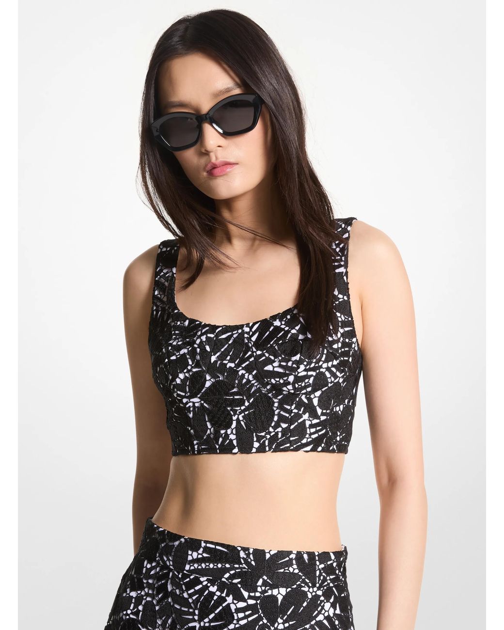 MICHAEL Michael Kors Black Mk Palm Lace Bralette Top