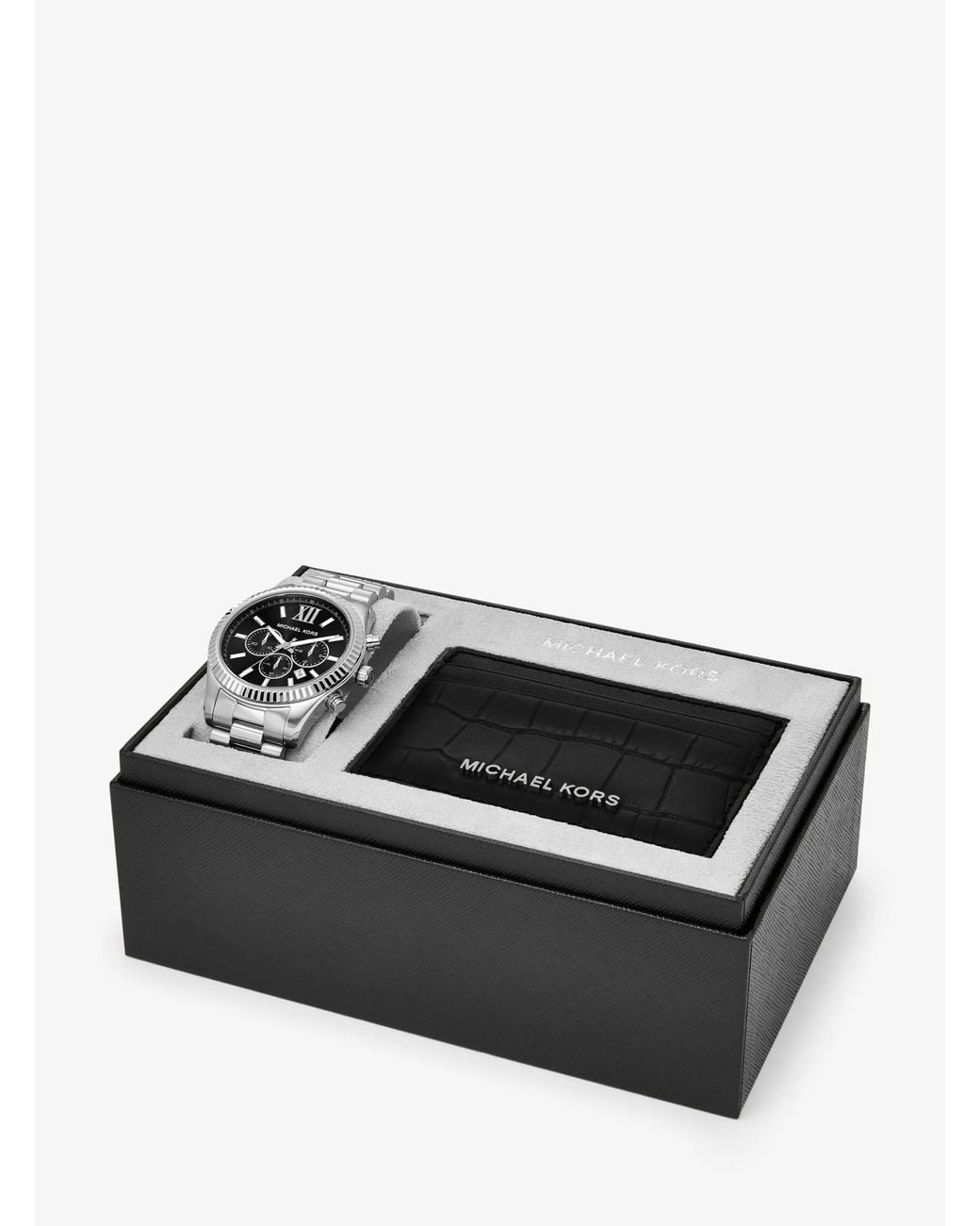 Michael Kors Black Lexington Chronograph Stainless Steel Watch And Card Case Gift Set 44mm