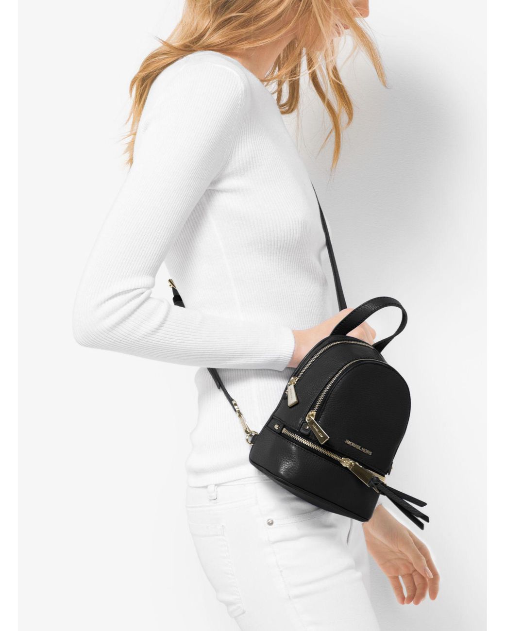 Michael Kors Rhea Mini Leather Backpack in Black | Lyst