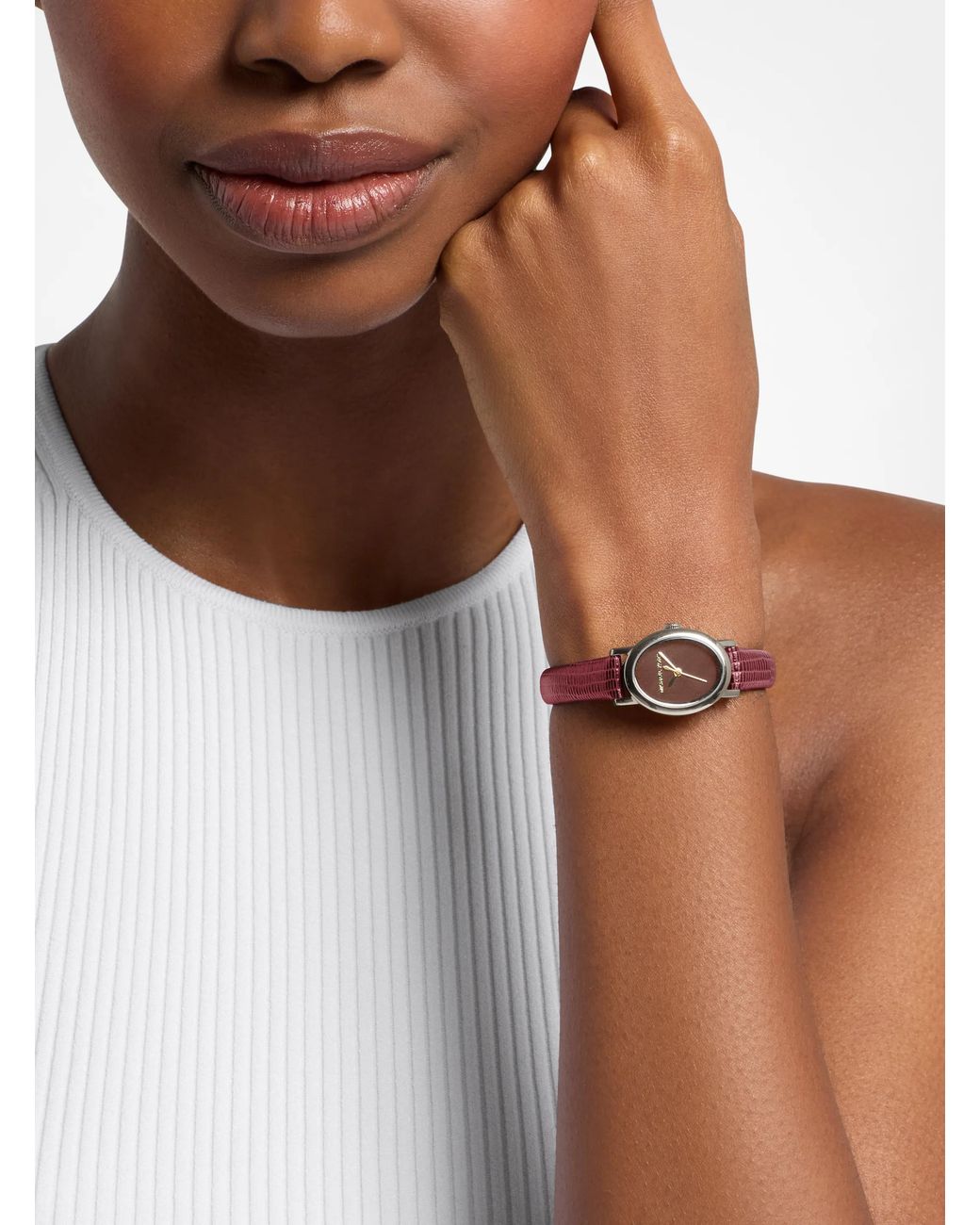 Michael Kors Red Mk Petite Maude-Tone And Lizard Embossed Leather Watch