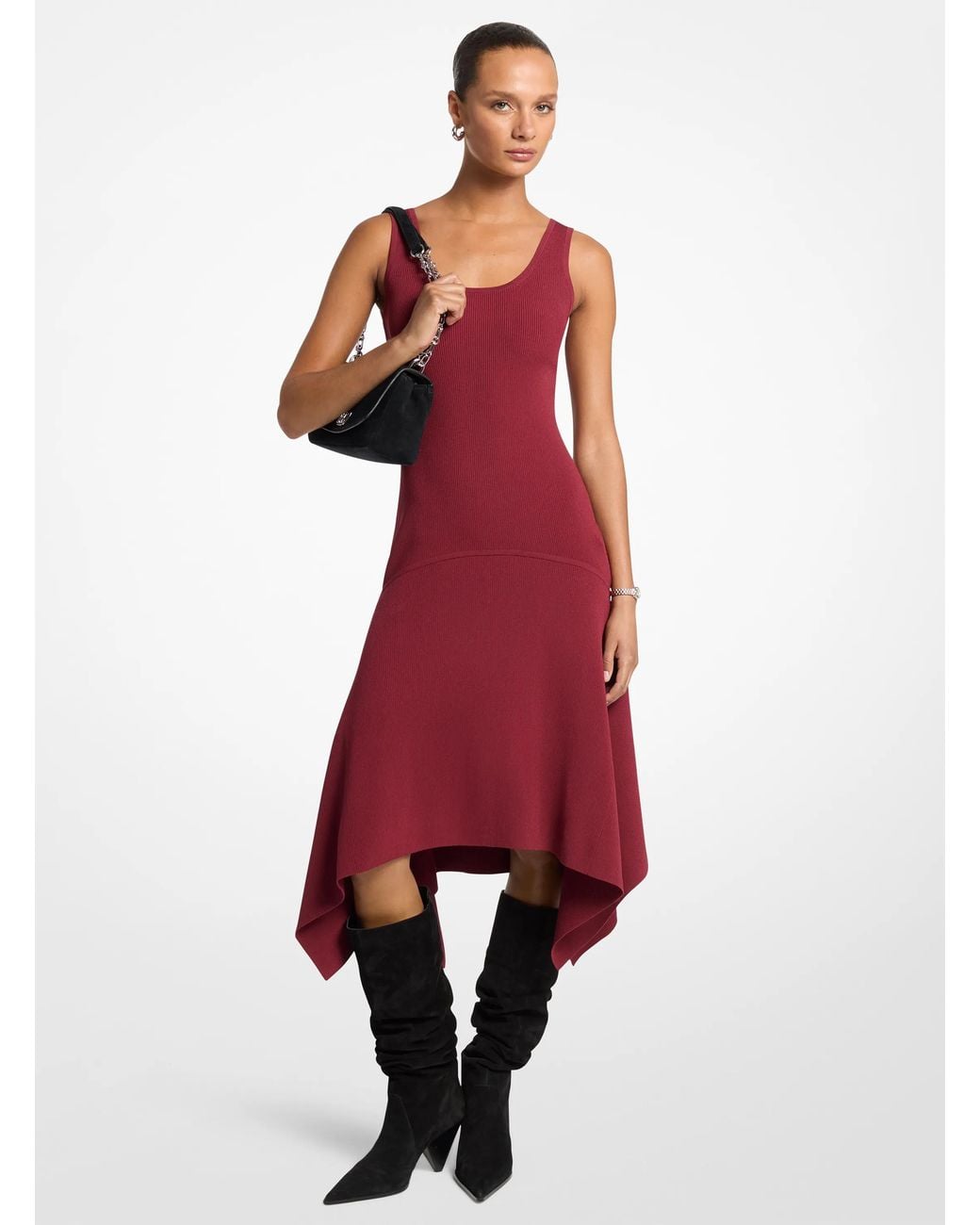 MICHAEL Michael Kors Red Mk Stretch Knit Sleeveless Handkerchief Dress