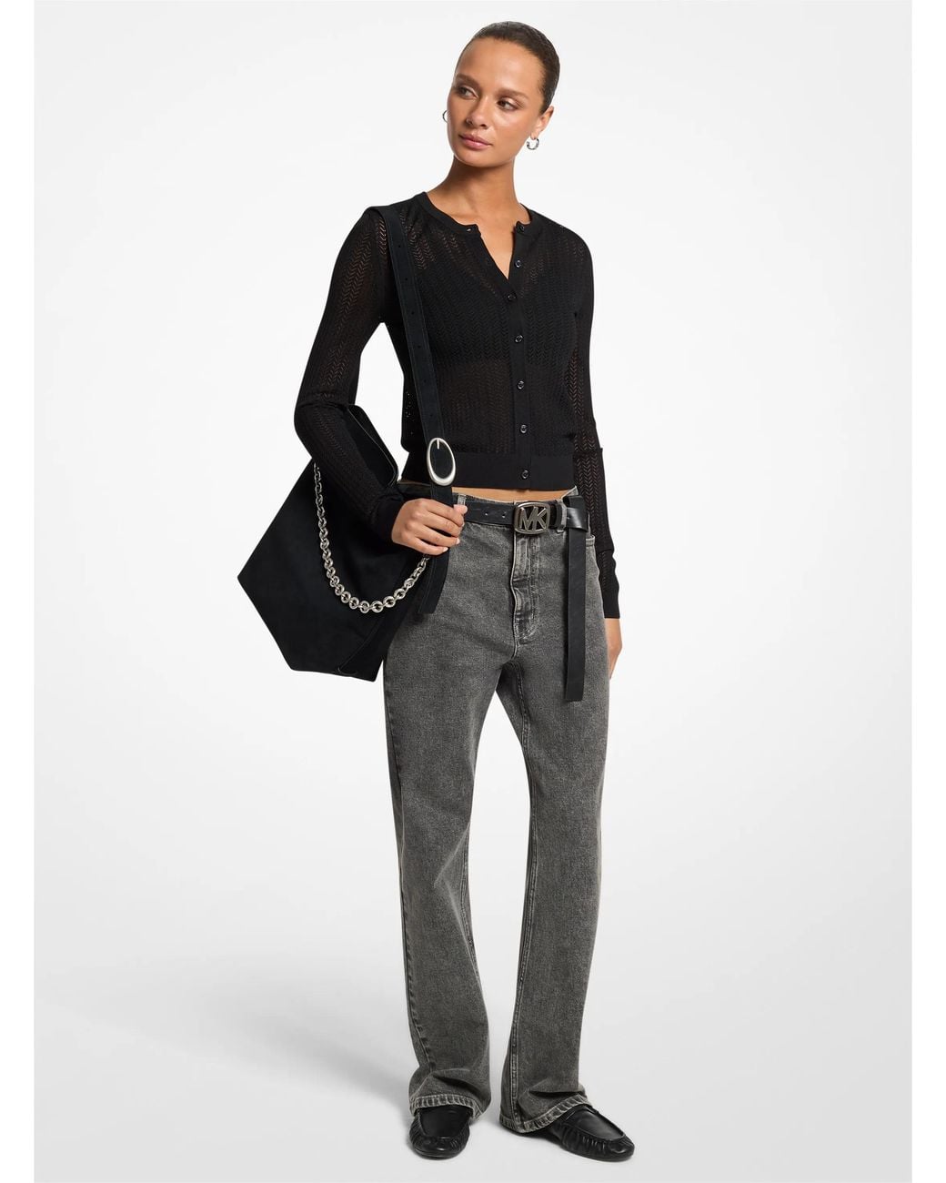 MICHAEL Michael Kors Black Mk Pontelle Stretch Knit Cardigan