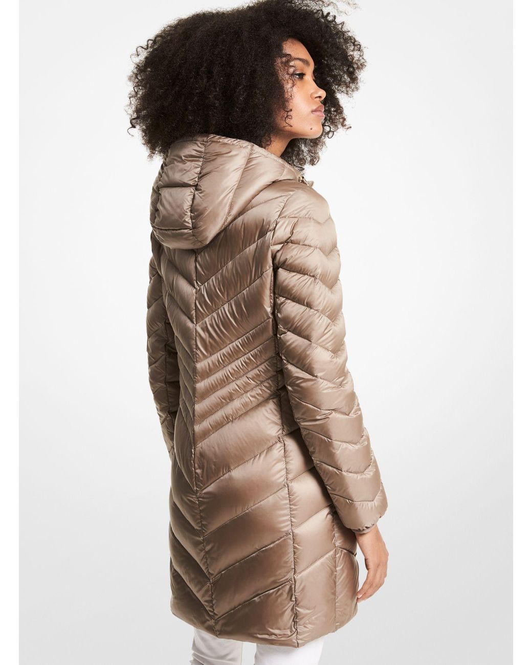 Michael Kors Quilted Nylon Packable Puffer Coat in Brown | Lyst