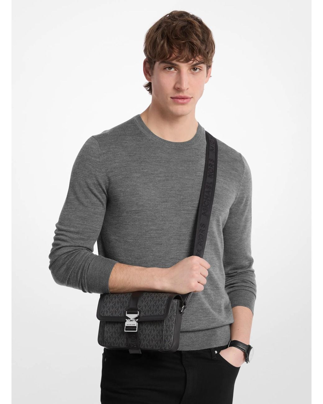 Michael Kors Black Mk Hudson Signature Logo Crossbody Bag for men