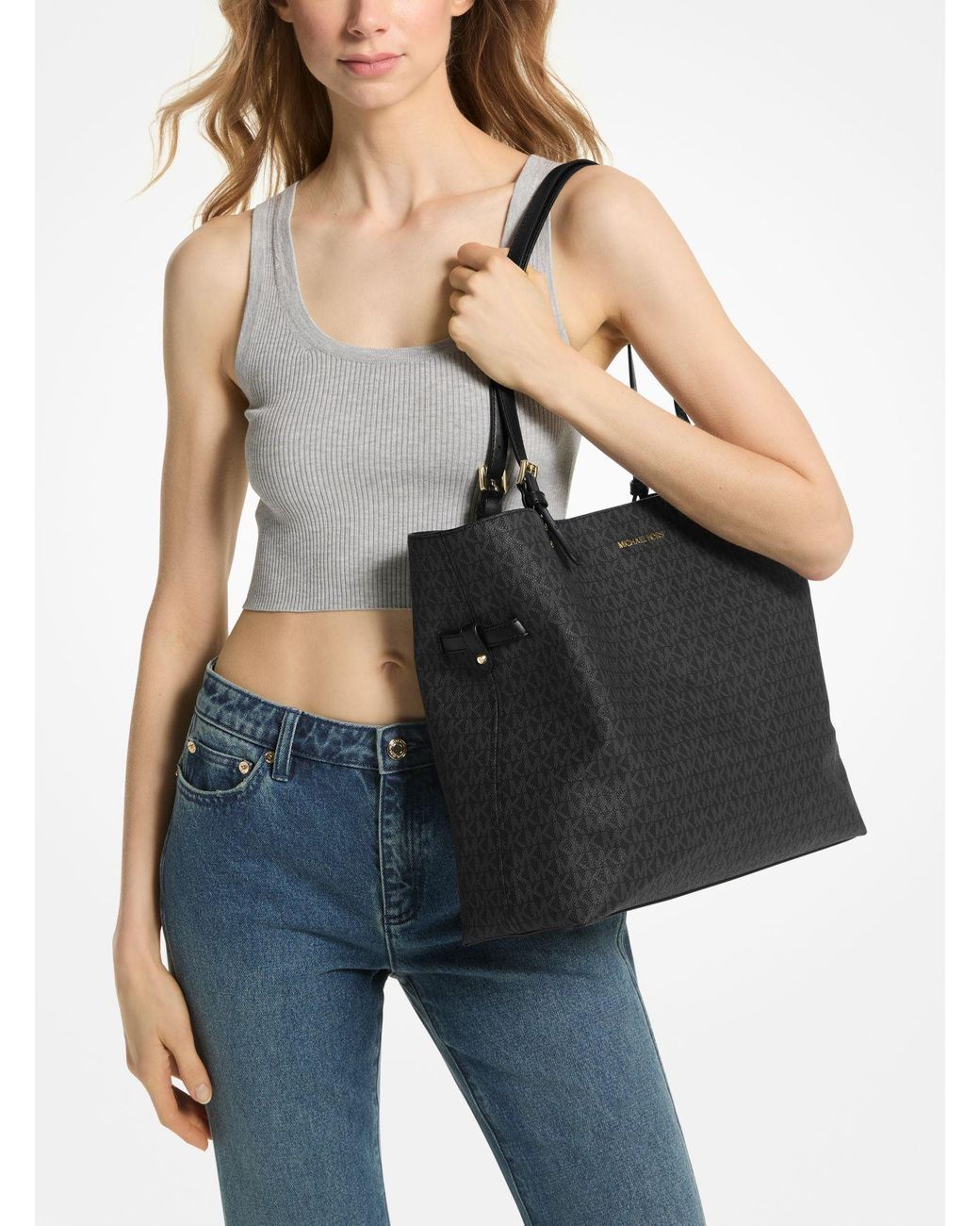 MICHAEL Michael Kors Mk Lenox Large Signature Logo Tote Bag in Black Lyst UK