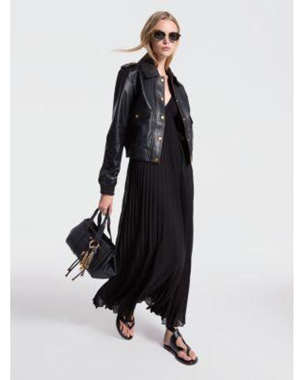 michael kors pleated georgette midi dress Pleated Georgette Maxi Dress in BLACK