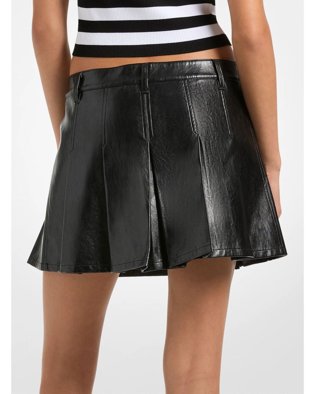 MICHAEL Michael Kors Black Mk Pleated Patent Mini Skirt
