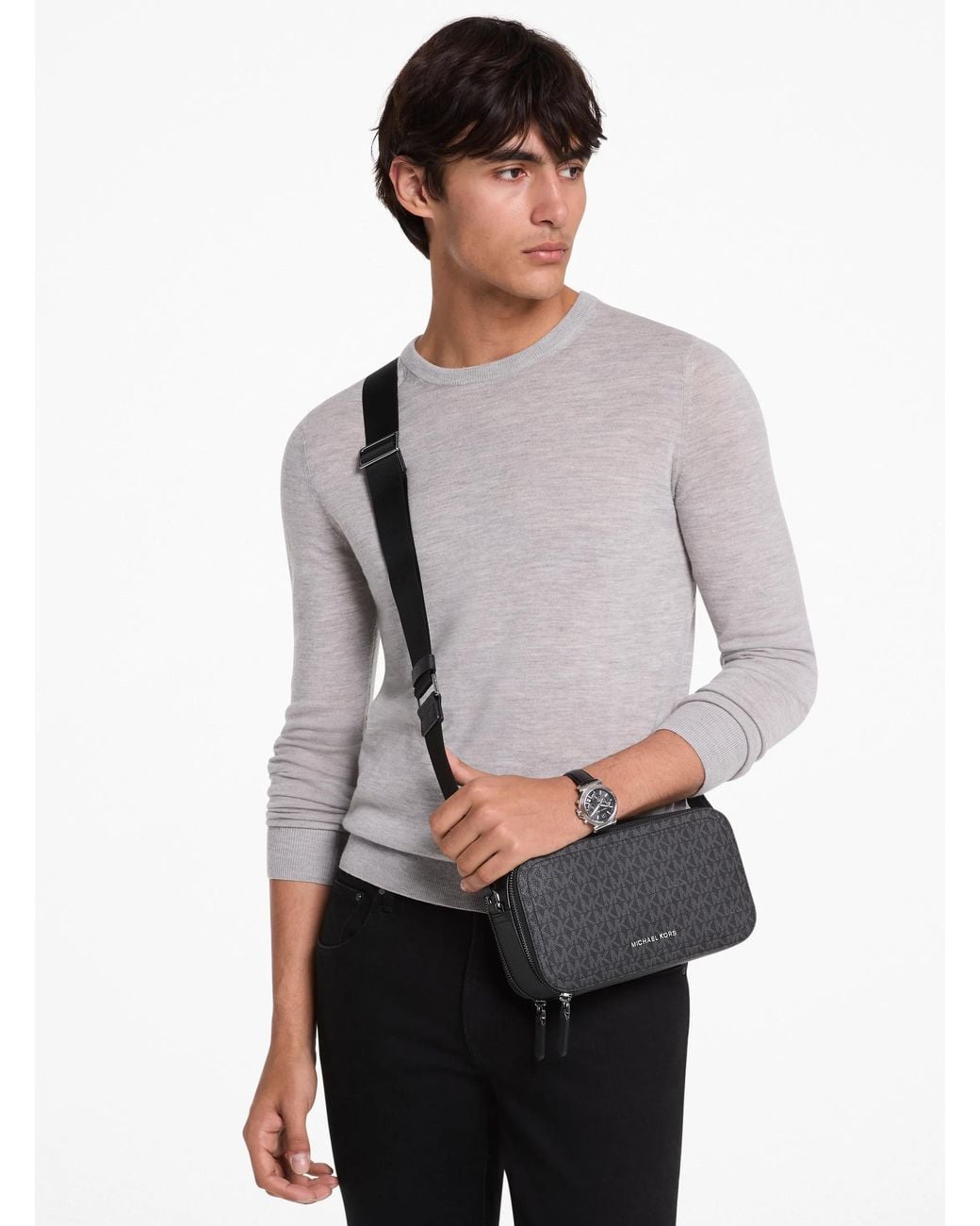 Michael Kors Black Mk Hudson Signature Logo Crossbody Bag for men