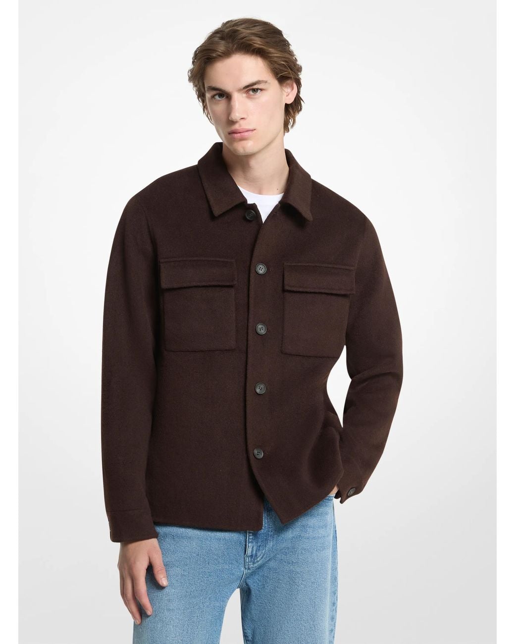 Michael Kors Brown Mk Joshua Wool Blend Shirt Jacket for men