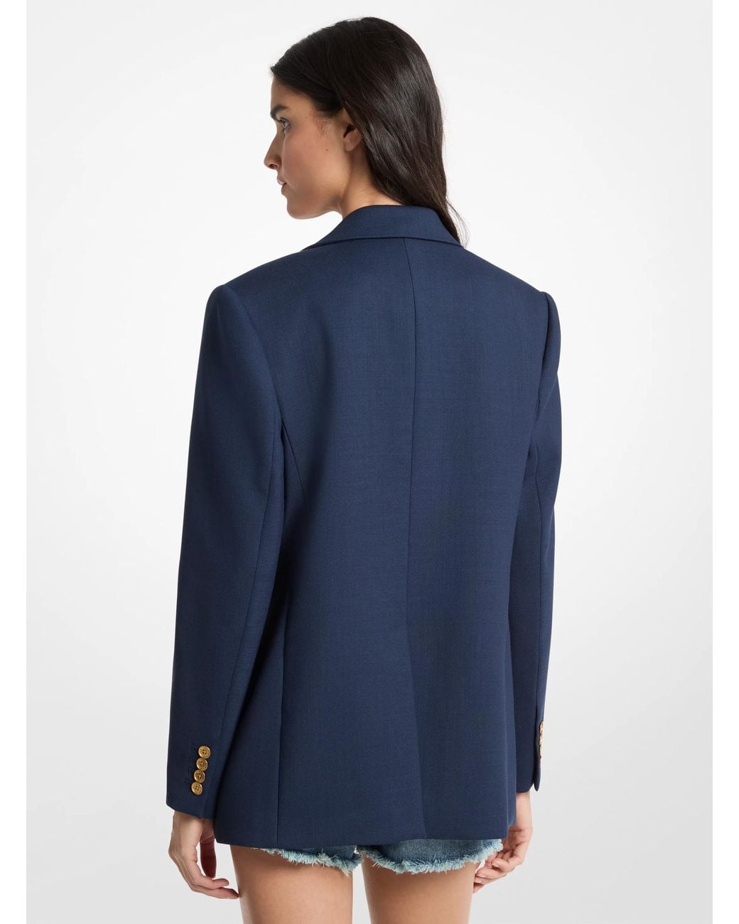 Michael Kors Blue Oversized Stretch Wool Blend Twill Blazer
