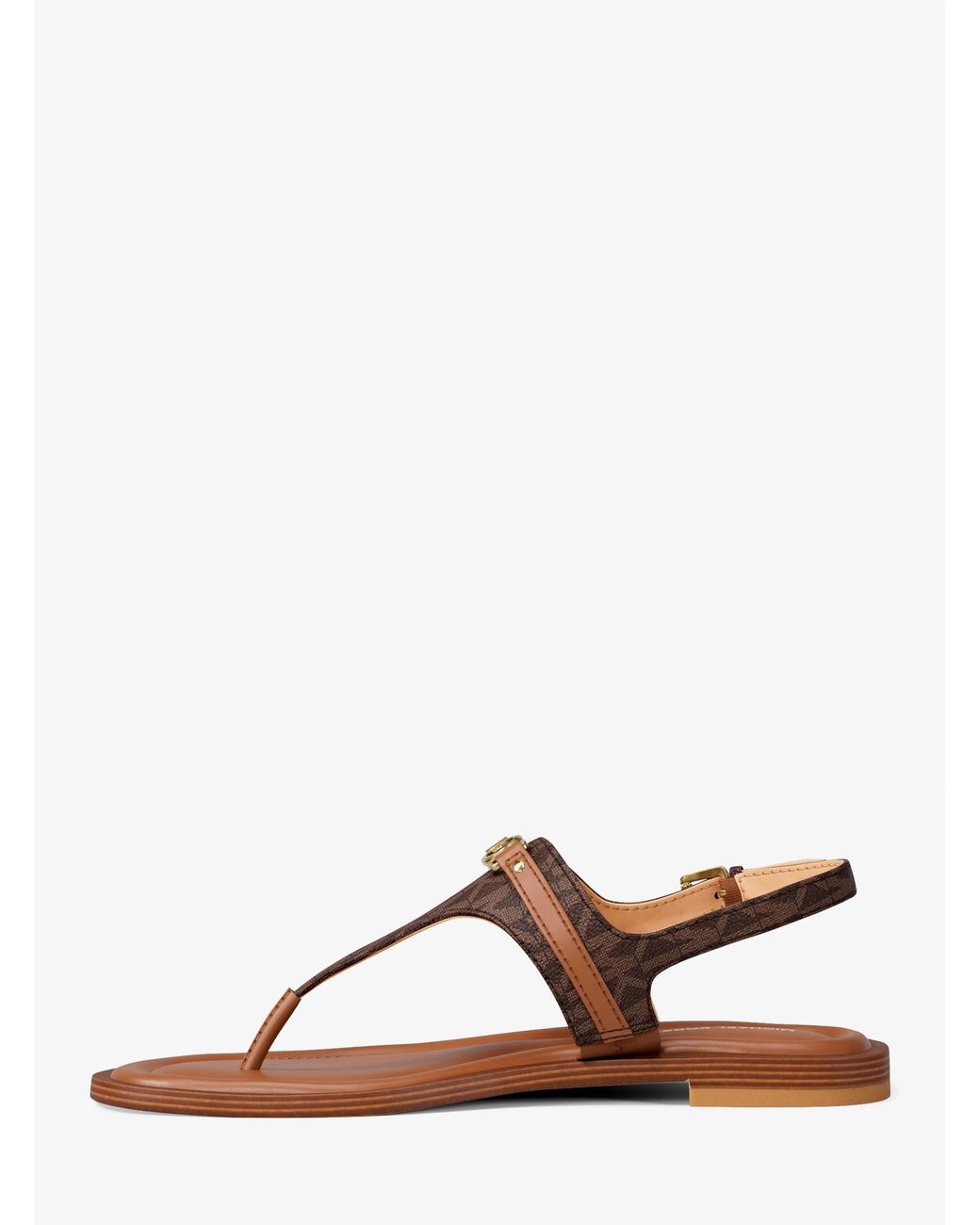 MICHAEL Michael Kors Brown Mk Mandy Signature Logo T-Strap Sandal
