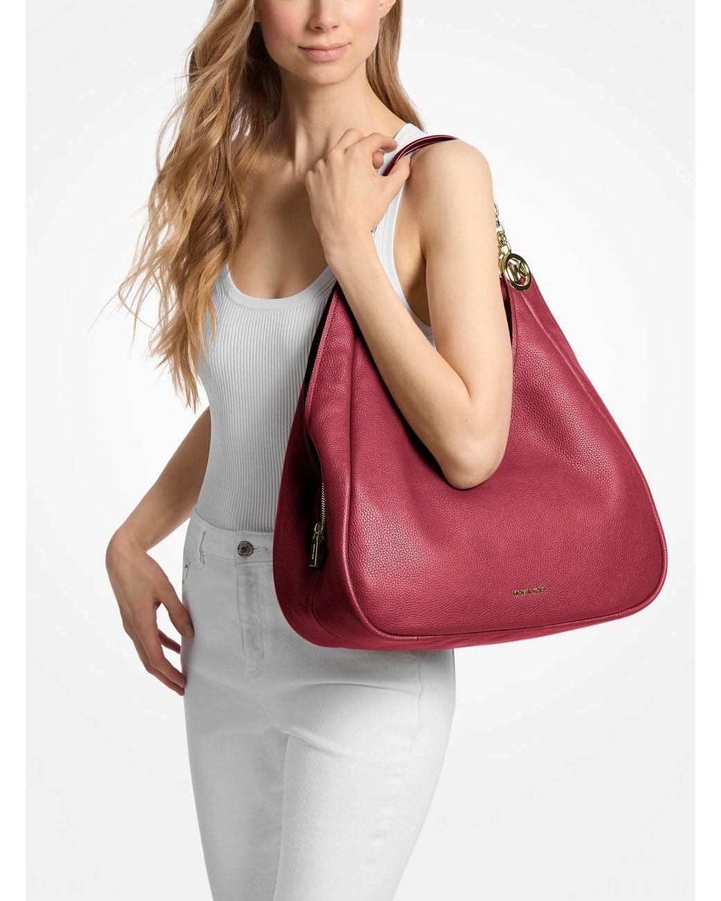 MICHAEL Michael Kors Red Michael Kors Ellie Large Pebbled Leather Shoulder Bag