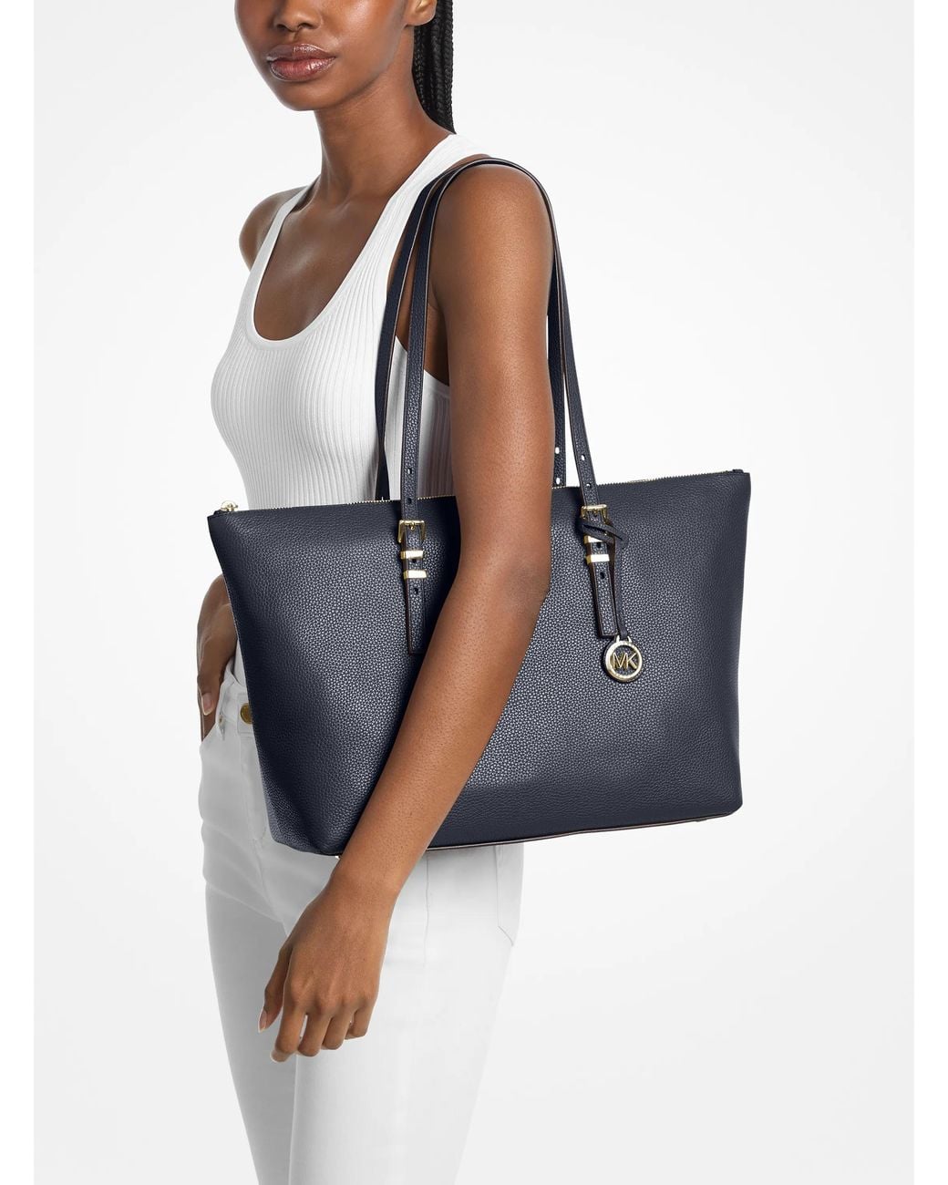 MICHAEL Michael Kors Blue Mk Quinn Large Pebbled Leather Tote Bag