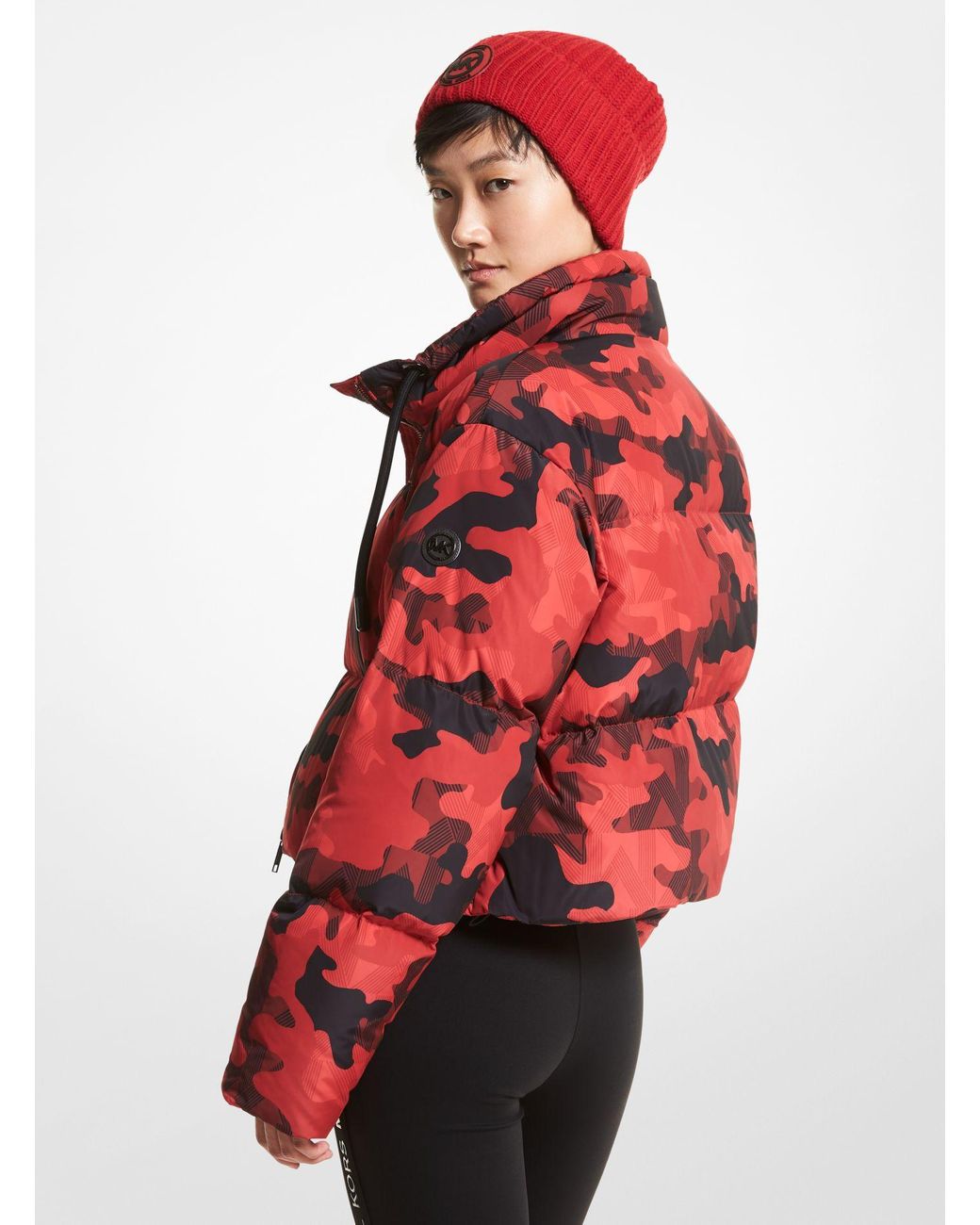 Michael Kors Camouflage Quilted Puffer Jacket in Red | Lyst