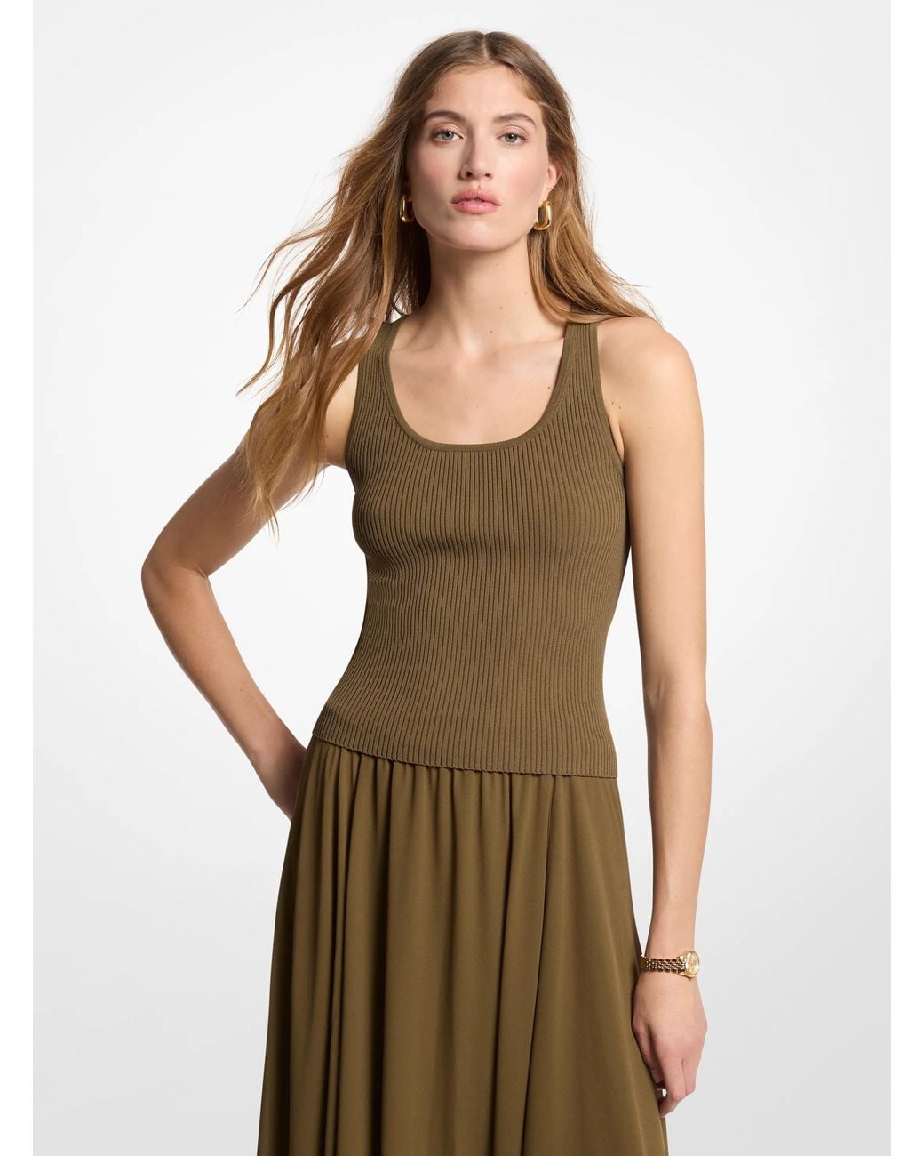MICHAEL Michael Kors Green Mk Ribbed Scoop Neck Vest
