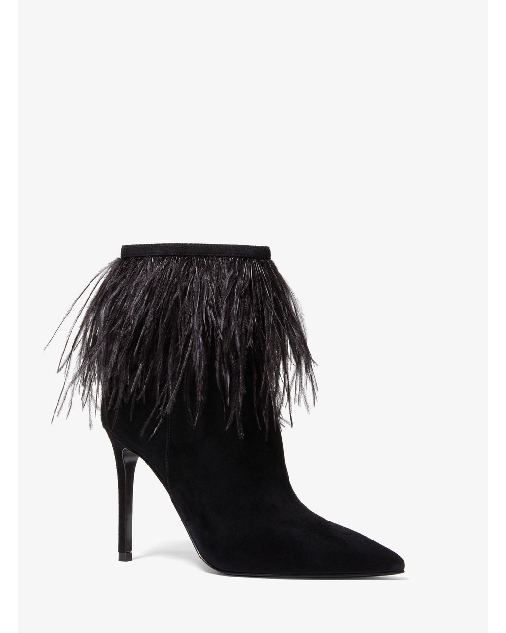 Michael Kors Meena Feather Embellished Suede Ankle Boot in Black | Lyst