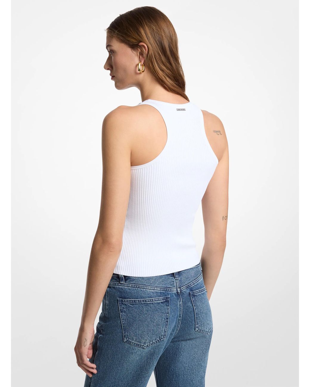 Michael Kors White Michael Kors Ribbed Scoop Neck Tank Top