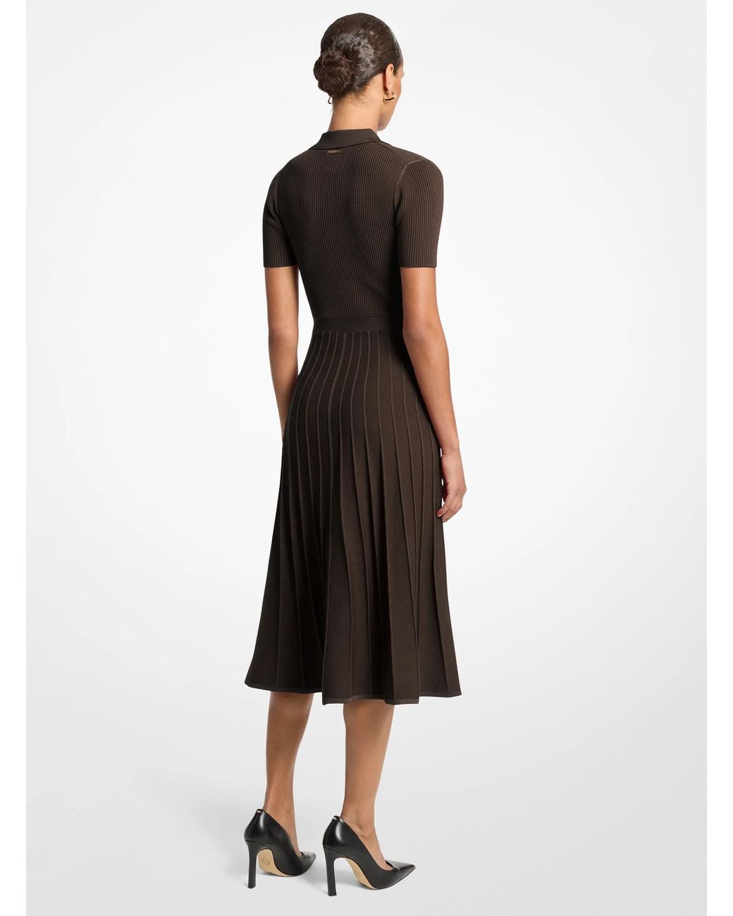 MICHAEL Michael Kors Brown Mk Ribbed Stretch Knit Polo Midi Dress