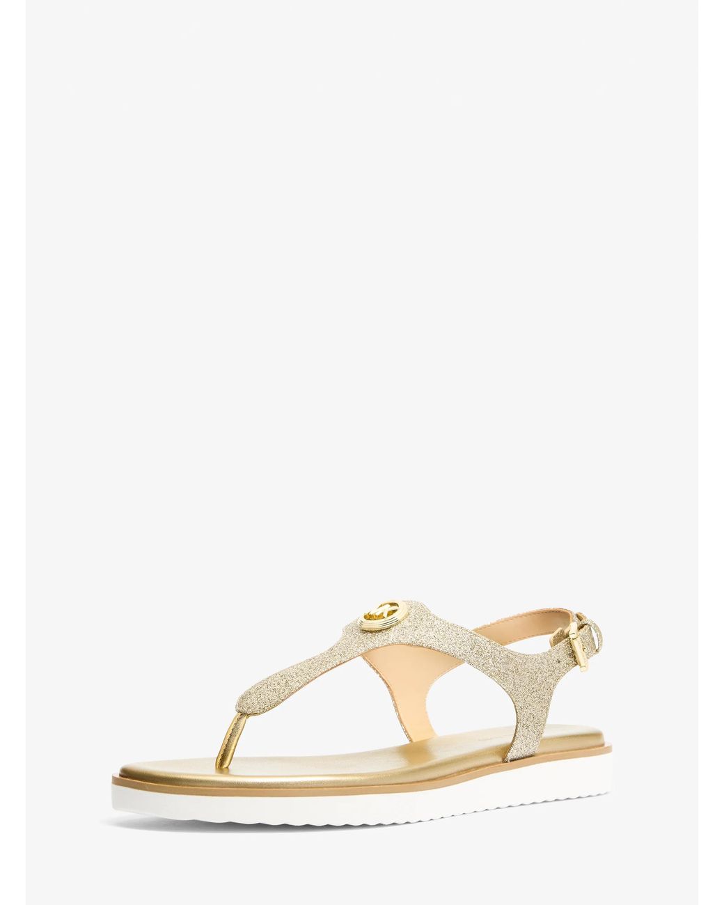 MICHAEL Michael Kors White Mk Val Glittered Leather Thong Sandal
