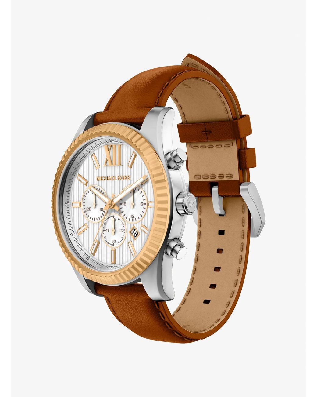 Michael Kors White Oversized Lexington Two-Tone And Leather Watch for men