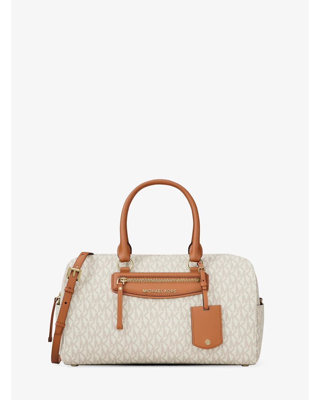 MICHAEL Michael Kors Natural Mk Jet Set Travel Medium Signature Logo Duffel Crossbody Bag