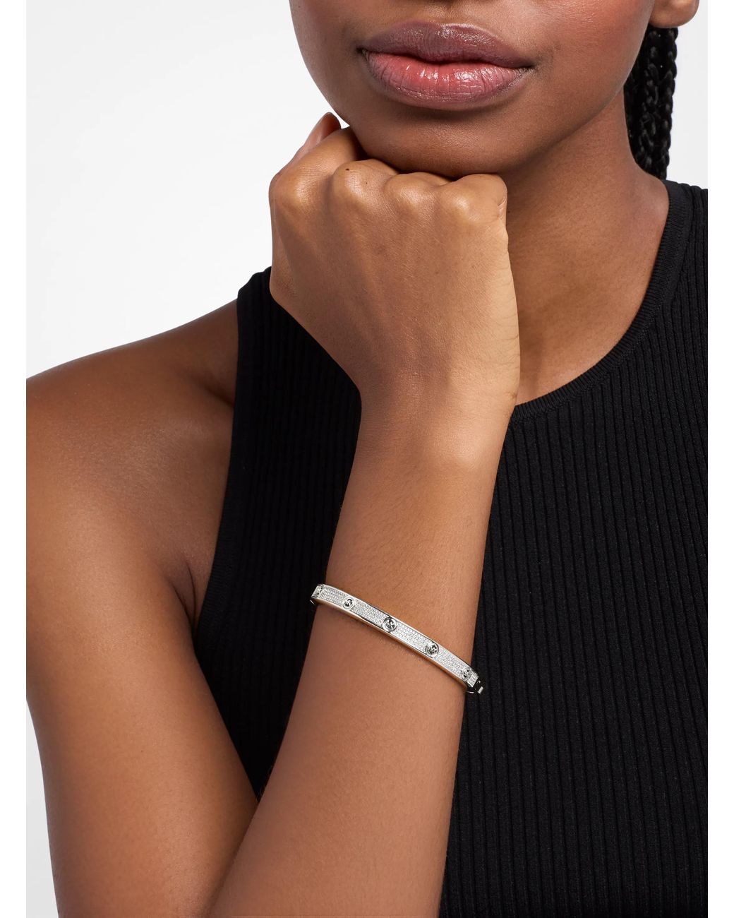 Michael Kors White Pavé Logo Stud Bangle