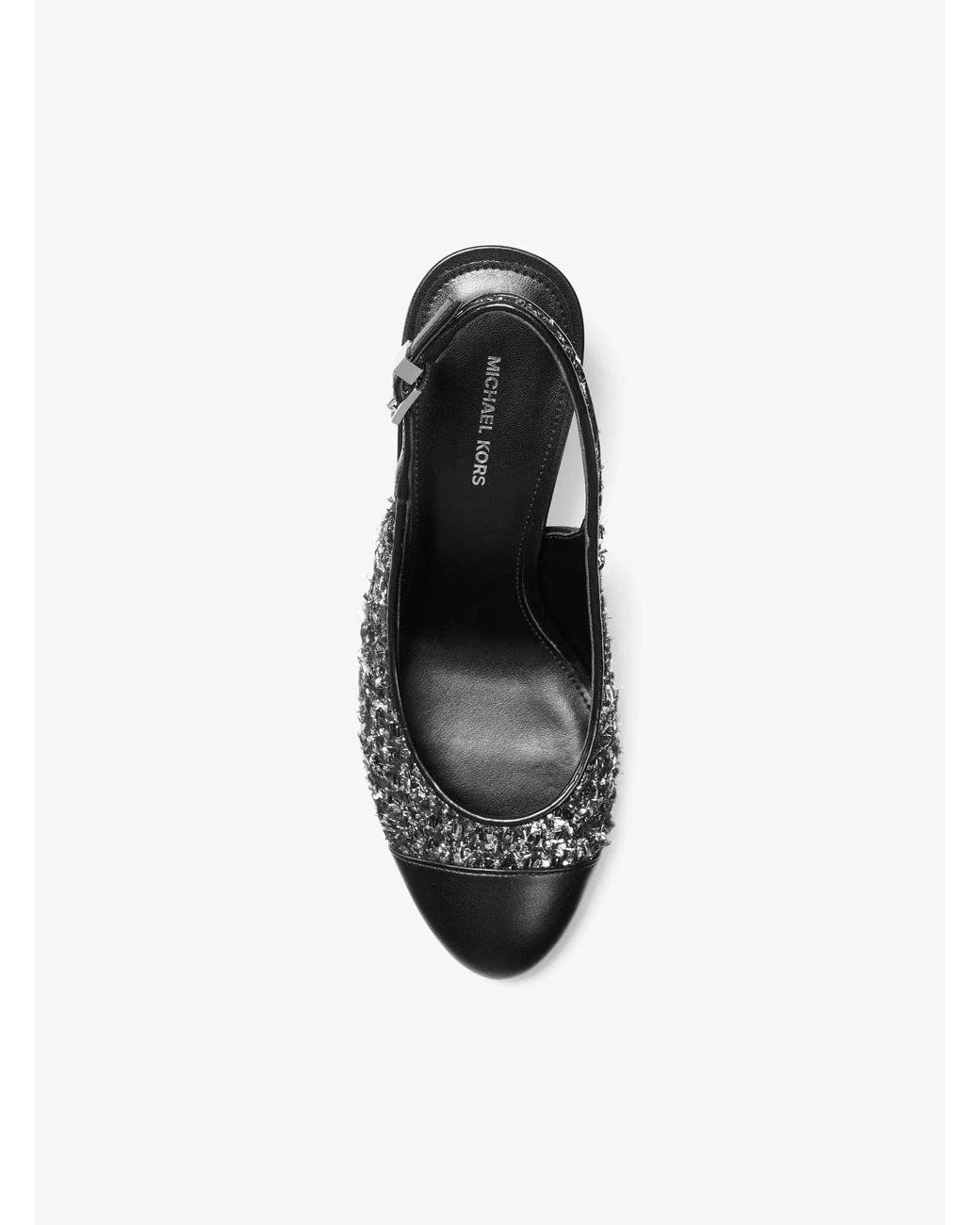 MICHAEL Michael Kors White Michael Kors Piper Flex Metallic Tweed And Leather Slingback Pump
