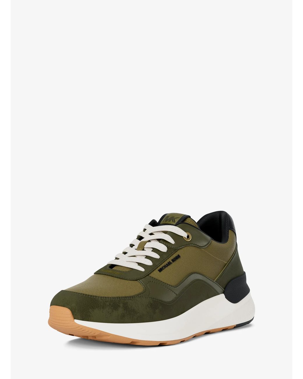 Michael Kors Green Mk Trevor Leather And Corded Twill Trainer for men