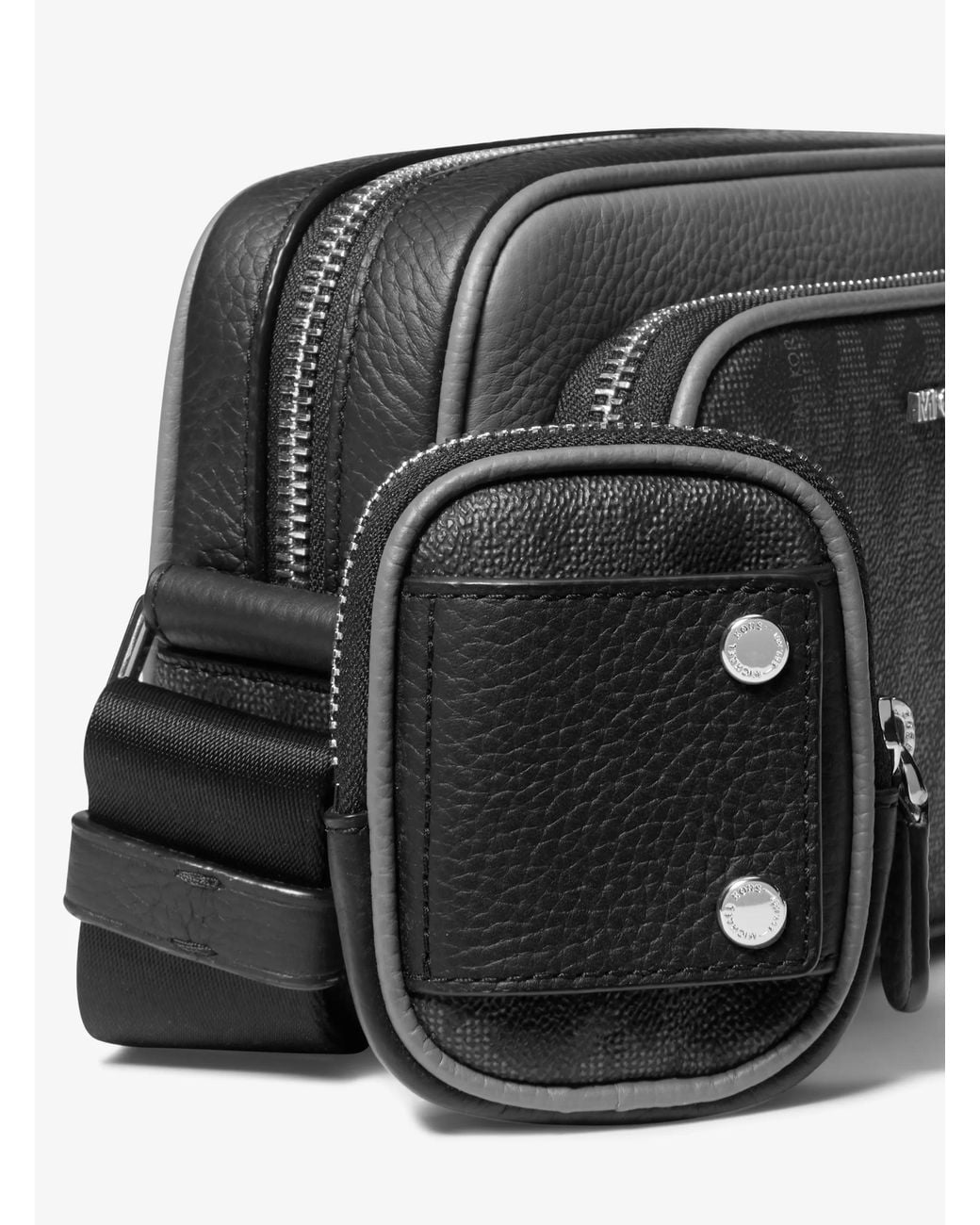 Michael Kors Gray Mk Hudson Signature Logo And Leather Camera Bag With Pouch for men