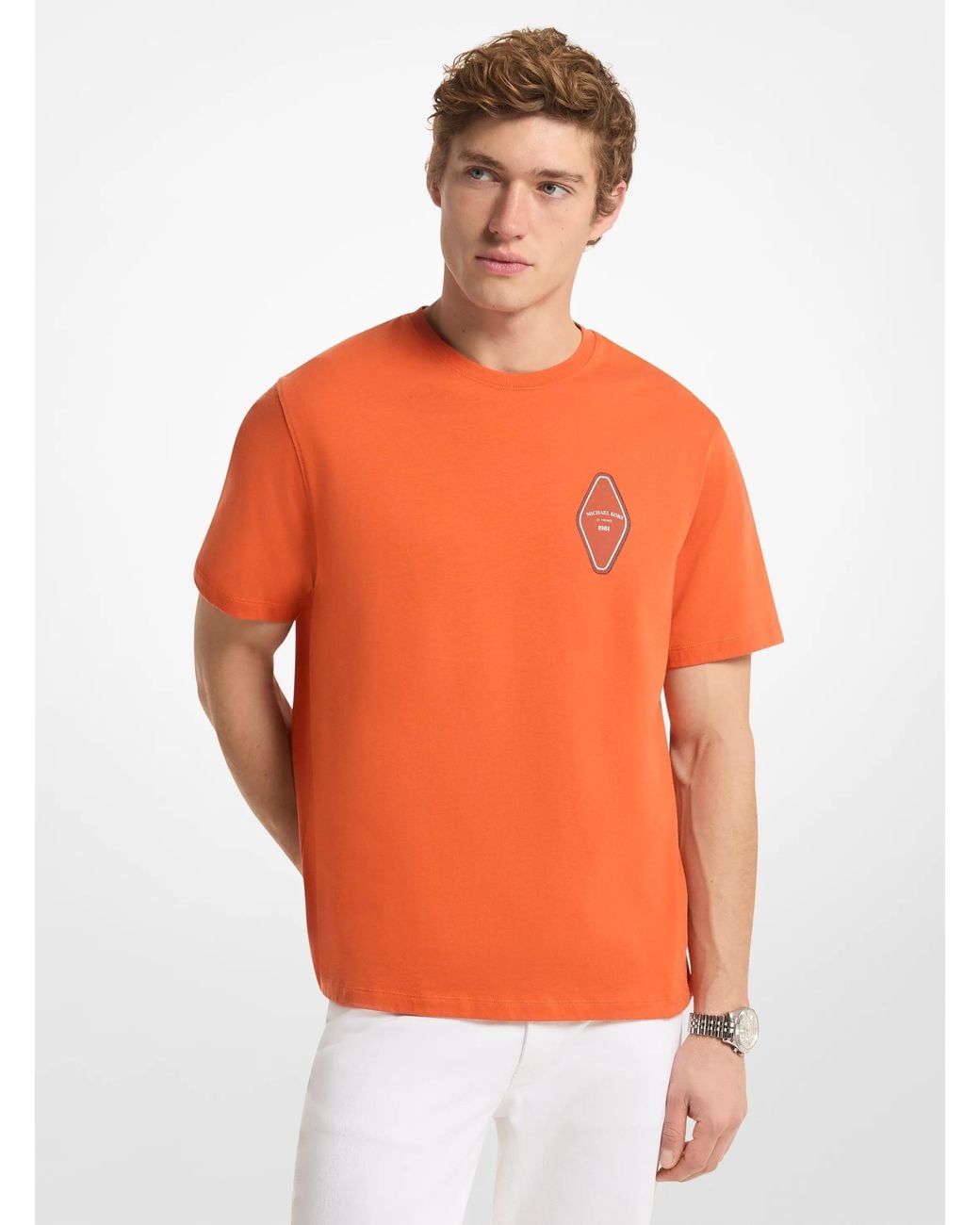 Michael Kors Orange Mk Graphic Logo Cotton T-Shirt for men