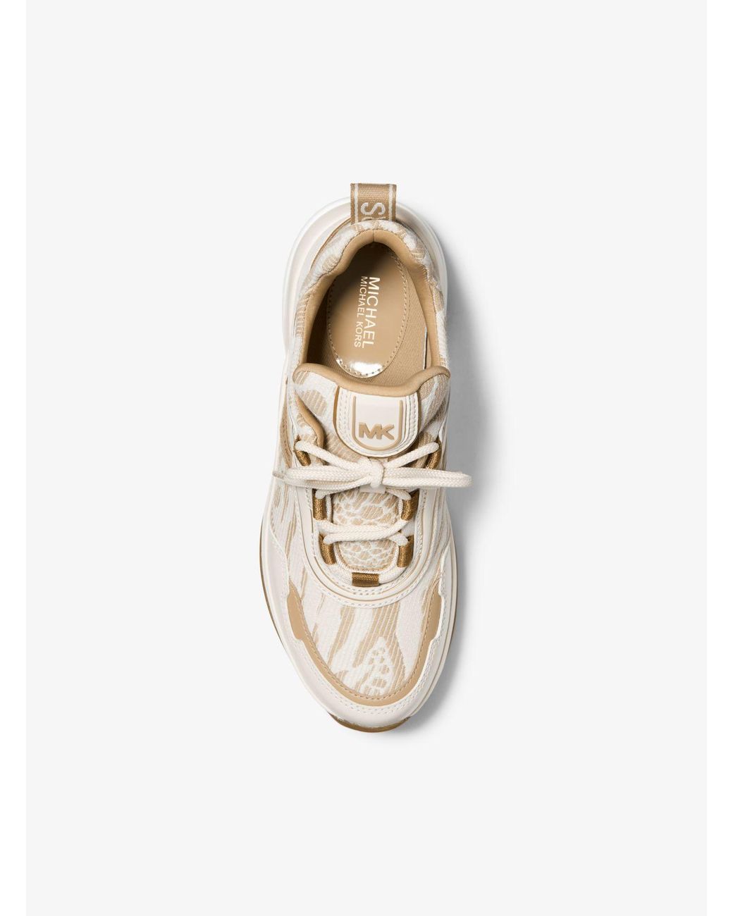 Michael Kors Olympia Leather And Animal Print Jacquard Trainer in