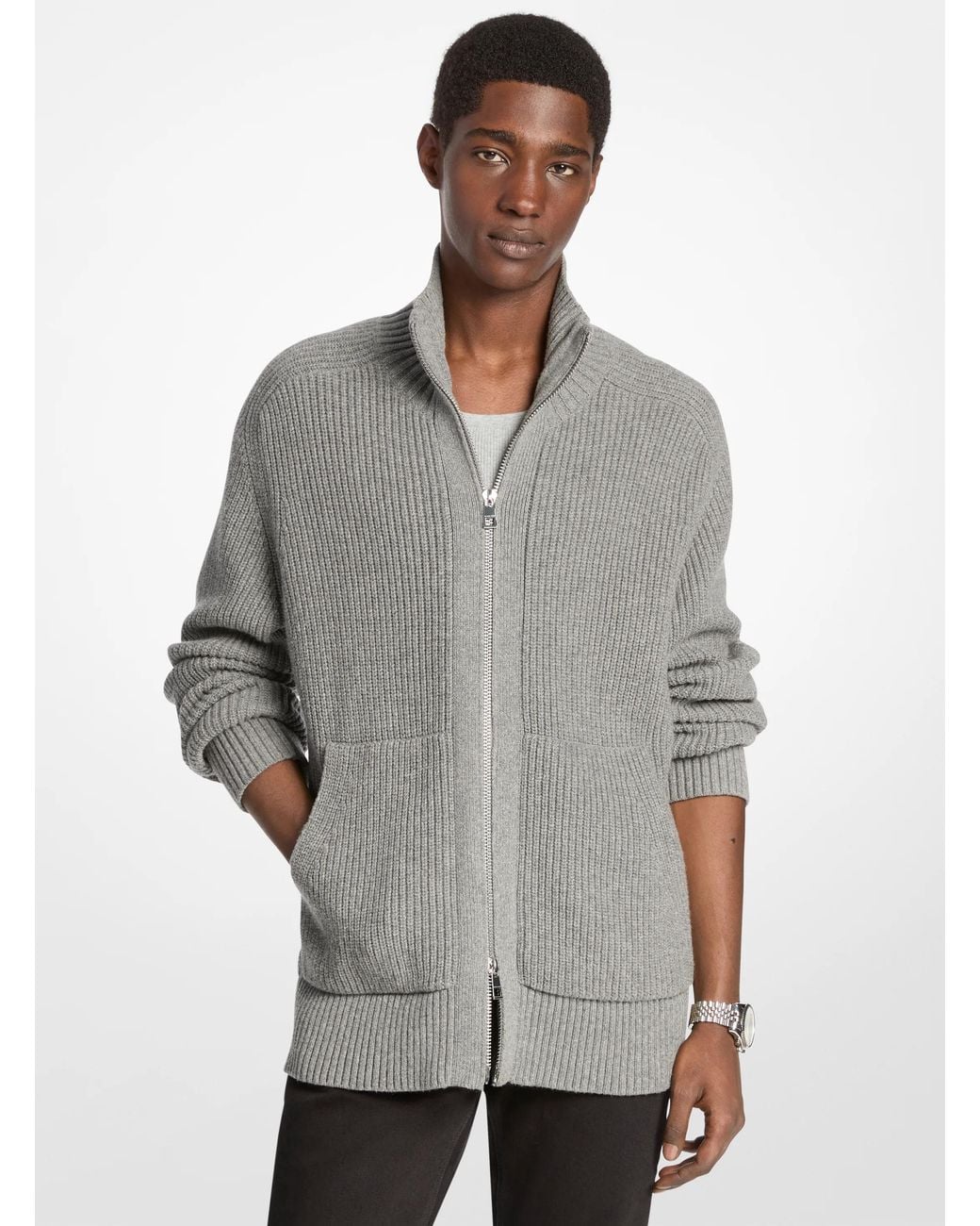 Michael Kors Gray Mk Wool Blend Zip-Up Jumper for men