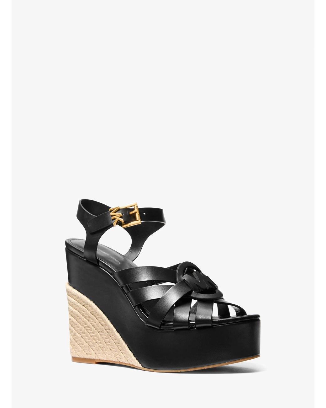MICHAEL Michael Kors Black Michael Kors Erika Leather Wedge Sandal