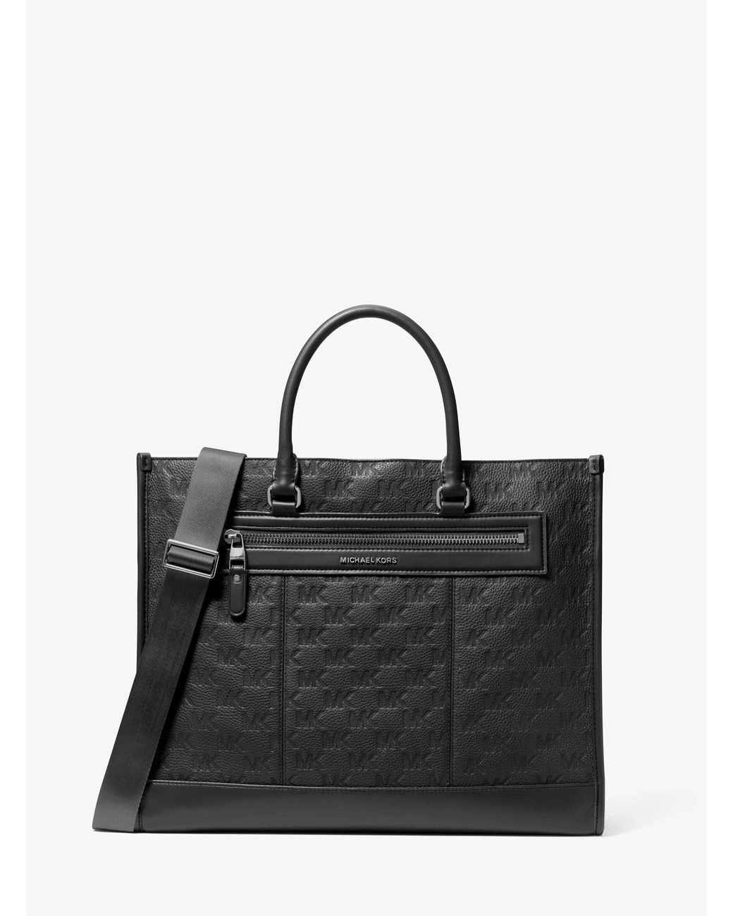 Michael Kors Black Mk Jet Set Logo Embossed Leather Tote Bag for men