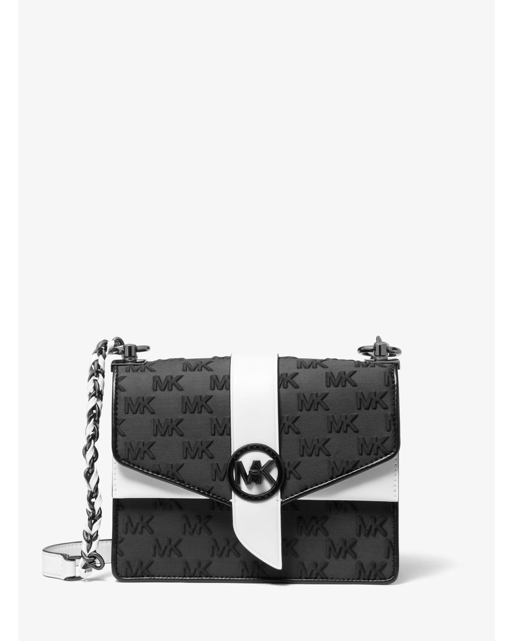 Michael Kors Greenwich Small Embossed Scuba And Faux Leather Crossbody Bag in Black Lyst